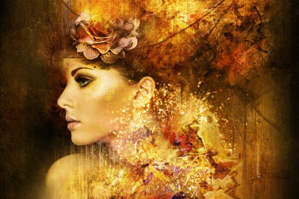 Perfil femenino en una pintura abstracta