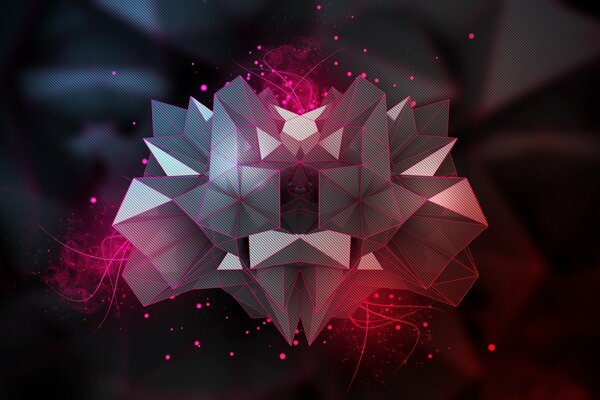 Multi-faceted abstract figures of different colors