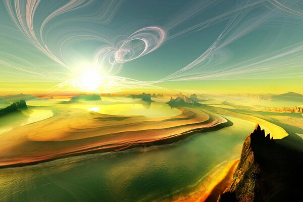 A river among the mountains with an interesting sky