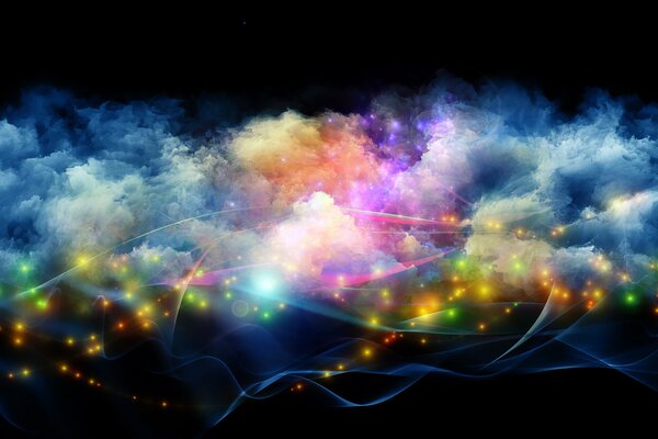 Rainbow image of the Northern lights wrapped in a bright haze