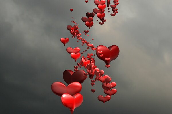 A lot of hearts on a gray background