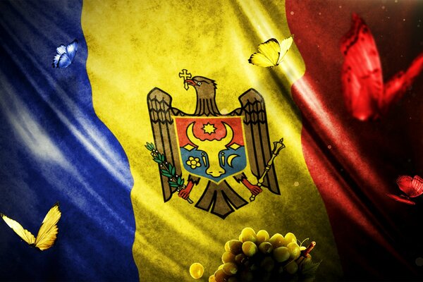 Flag of Moldova with flying butterflies