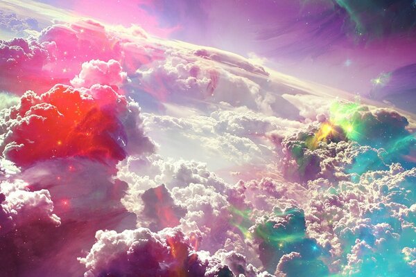 Bright clouds in the sky above the ground