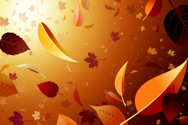 Yellow wedge leaves flying on the background