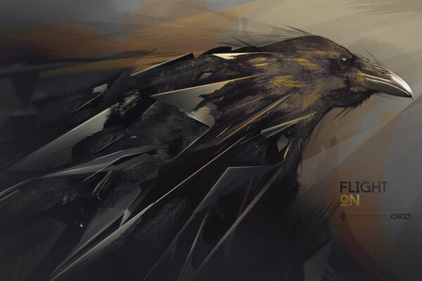 The flight of the raven, depicted in abstraction