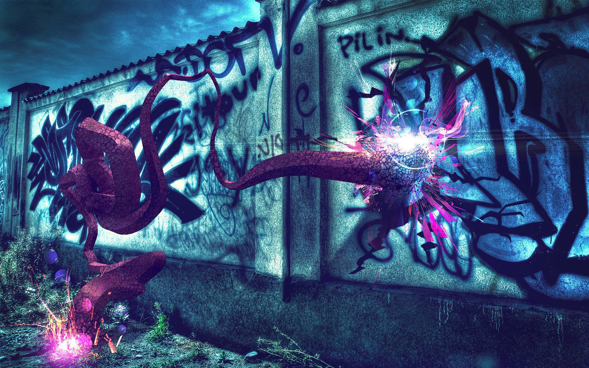 abstraction graffiti colorful wall blue purple background wallpaper