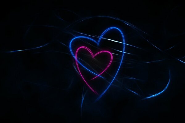 Abstract lines in the form of pink and blue hearts