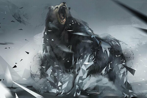 The rage of the bear in the fragments of winter