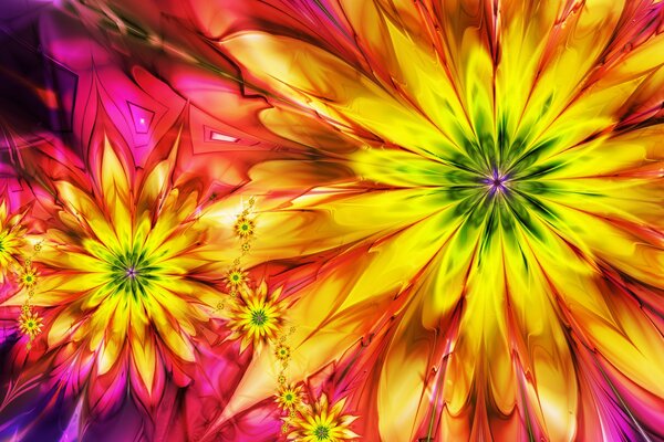 Разноцветные яркие абстрактные цветы
