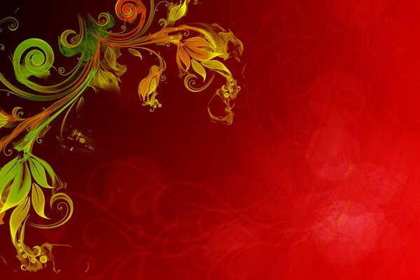 Bright colors of plants on a red background