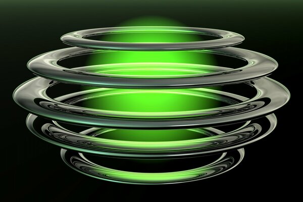 Cercles avec lueur verte sur fond noir