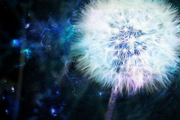 Dandelion as an energy source on a blue background