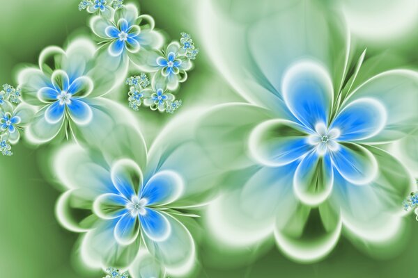 Arte con colores verdes y azules en pantalla completa