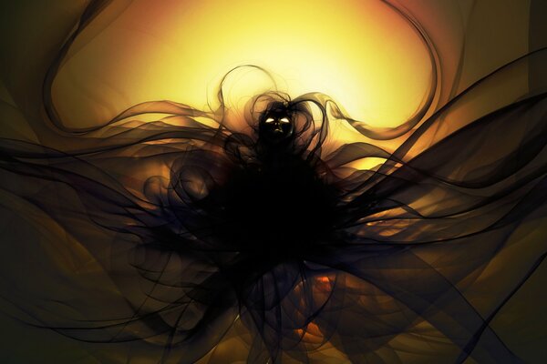 Abstract black human figure with burning eyes