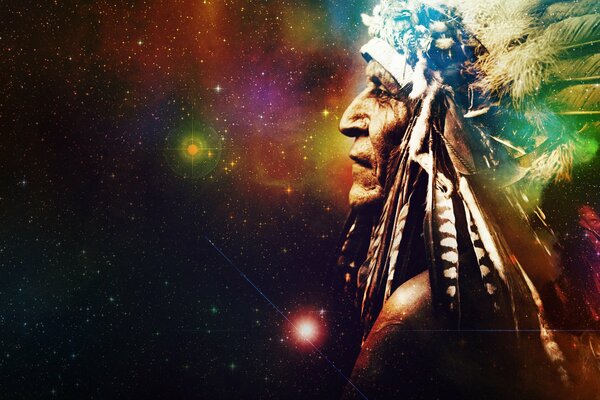 Plumes d un indien sur fond de Cosmos