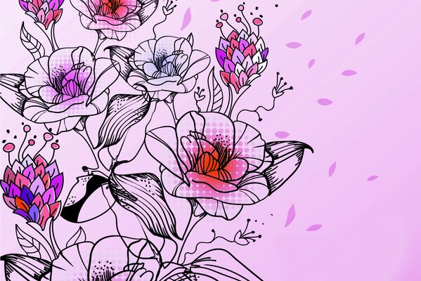 Рисунок с цветами на розовом фоне