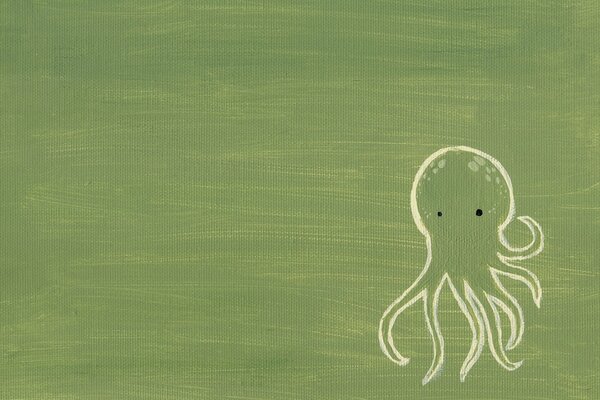 Рисунок очертания осьминога на зеленом фоне