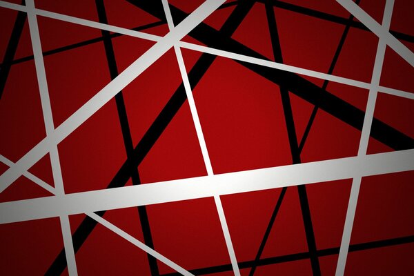 White and black lines on a red background