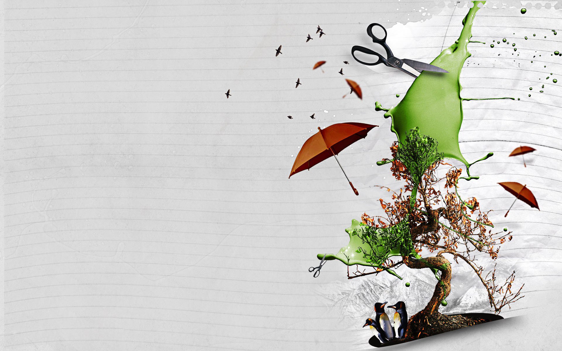 cissors collage photoshop umbrella tree penguin