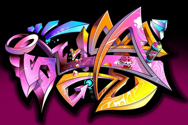 Three-dimensional multicolored graffiti on a uniform background