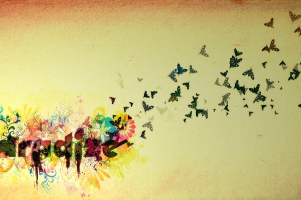 Рисунок на стене в виде бабочек в раю