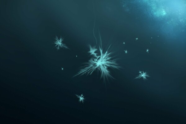 Snowflakes fall from the sky at night