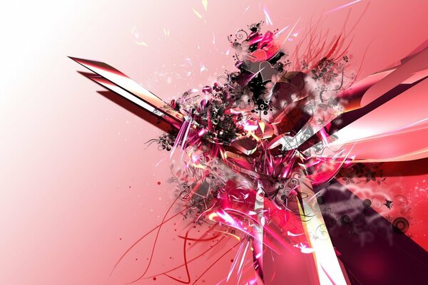 Explosion of pink lines on pink background