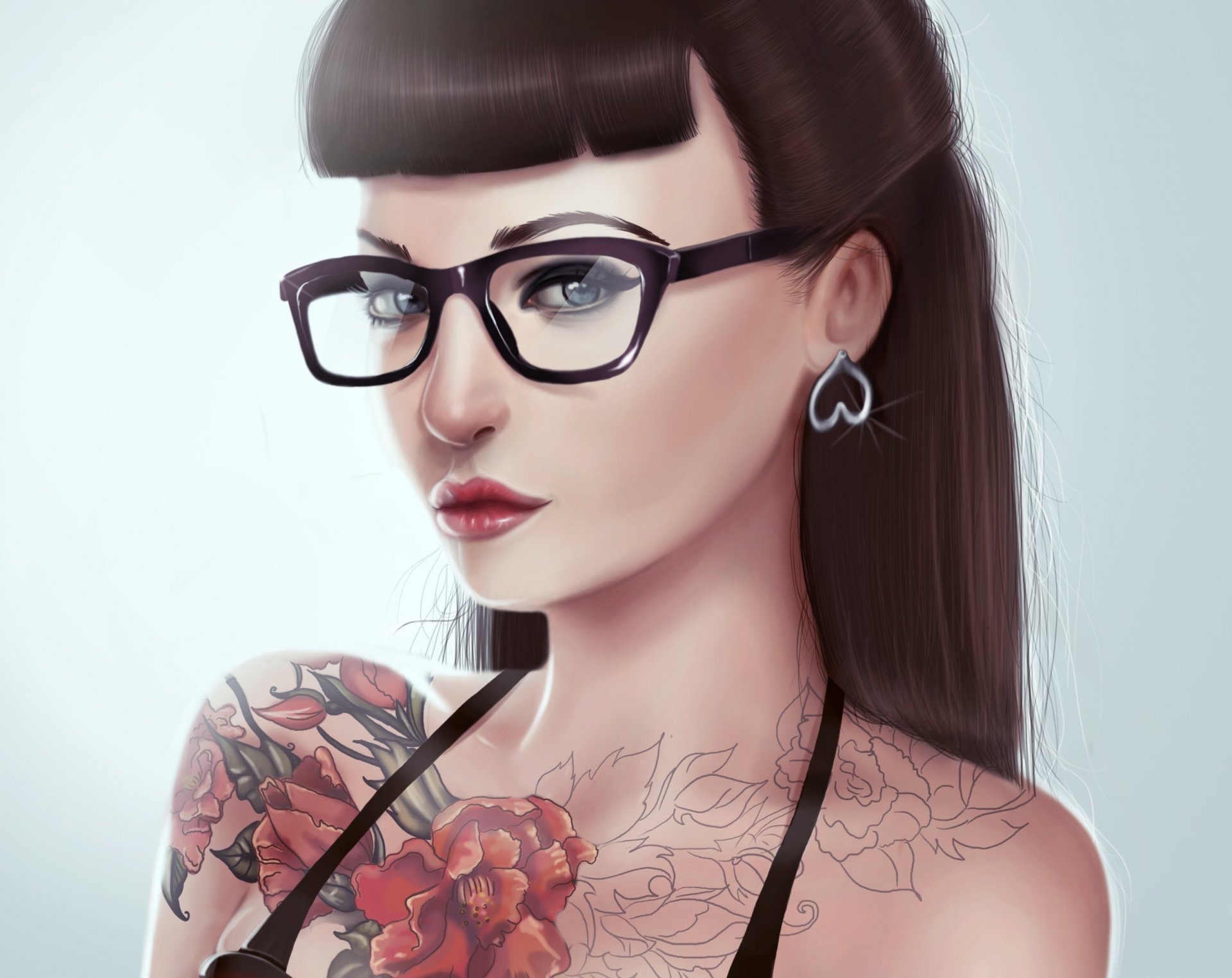 peinture art fille vue cheveux frange lunettes tatouage