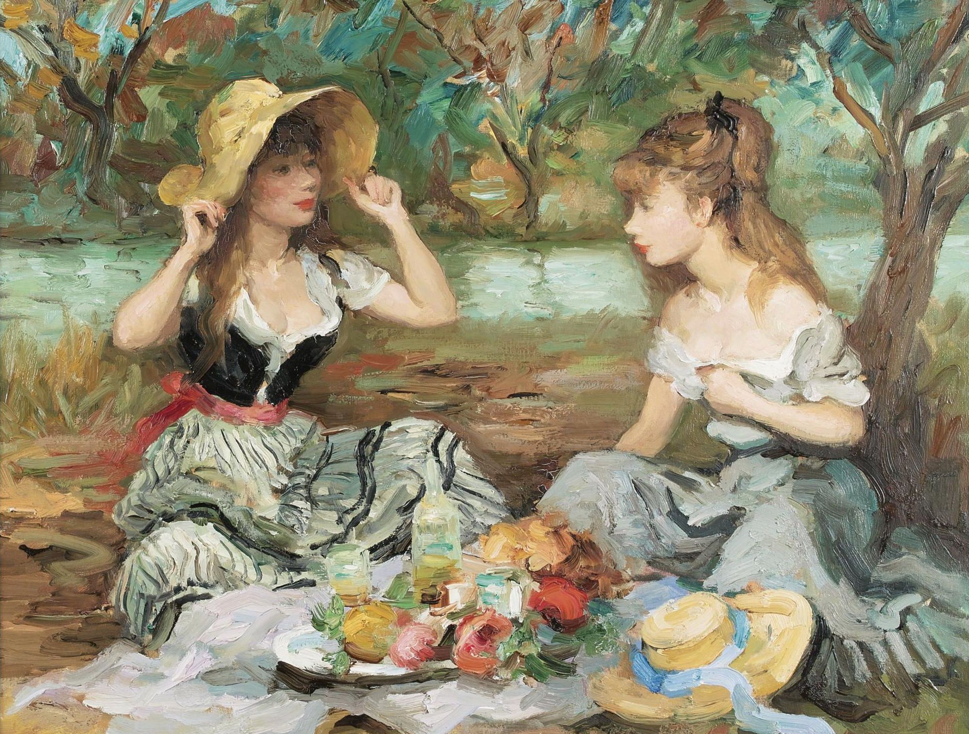 marseille differ landscape with two girls pattern genre nature picnic