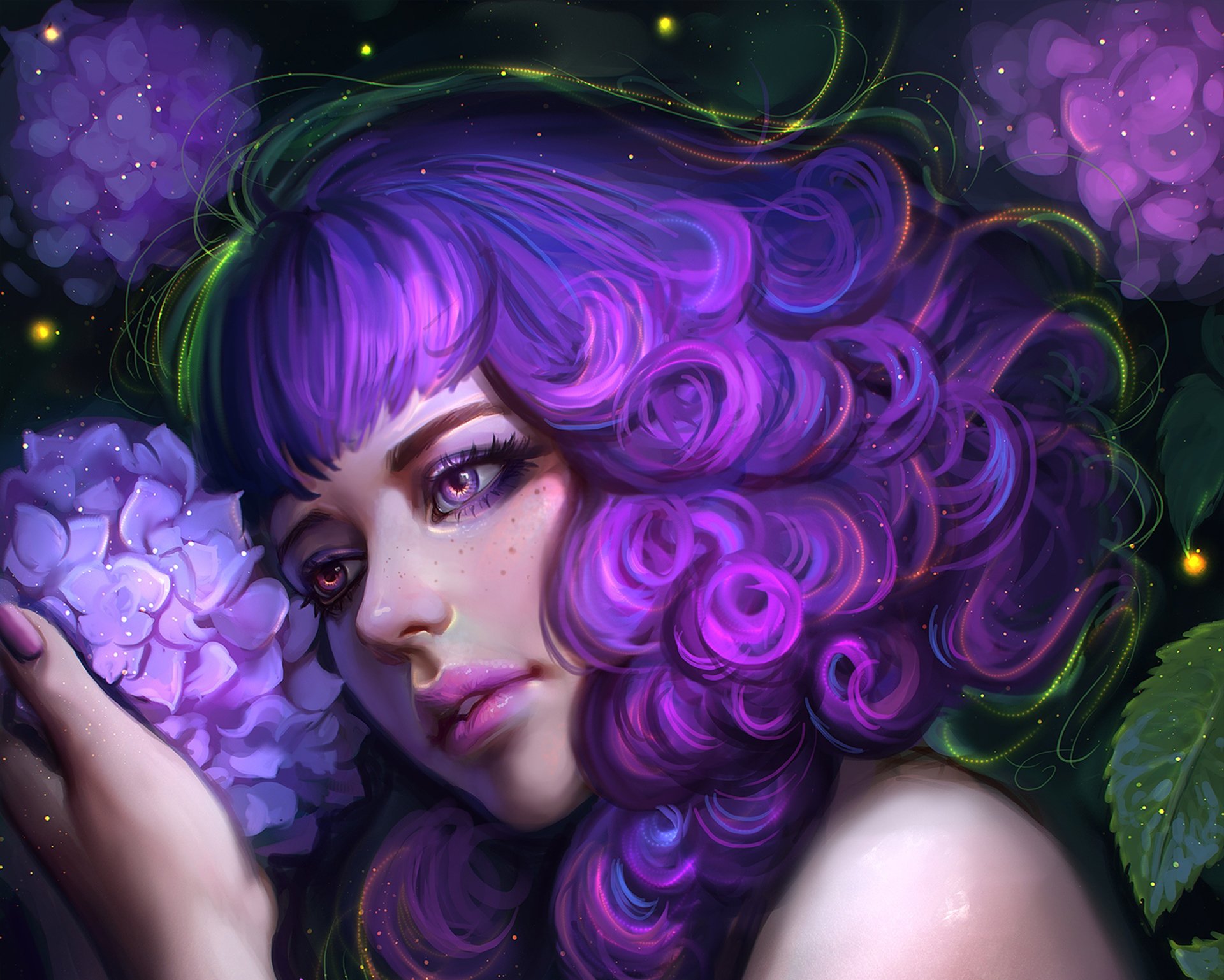 girl art face beauty flower hydrangea hair