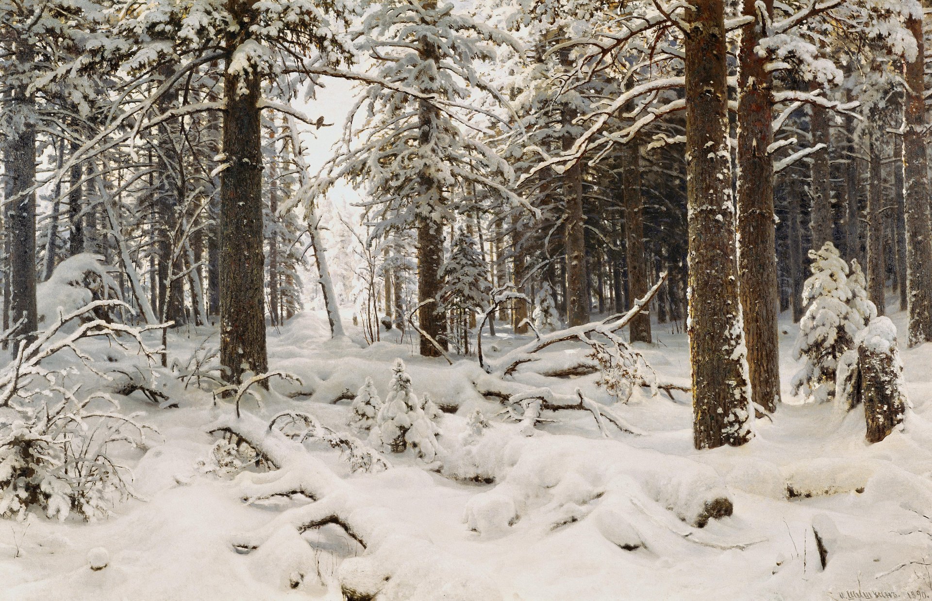 ivan shishkin dibujo invierno nieve bosque árboles naturaleza