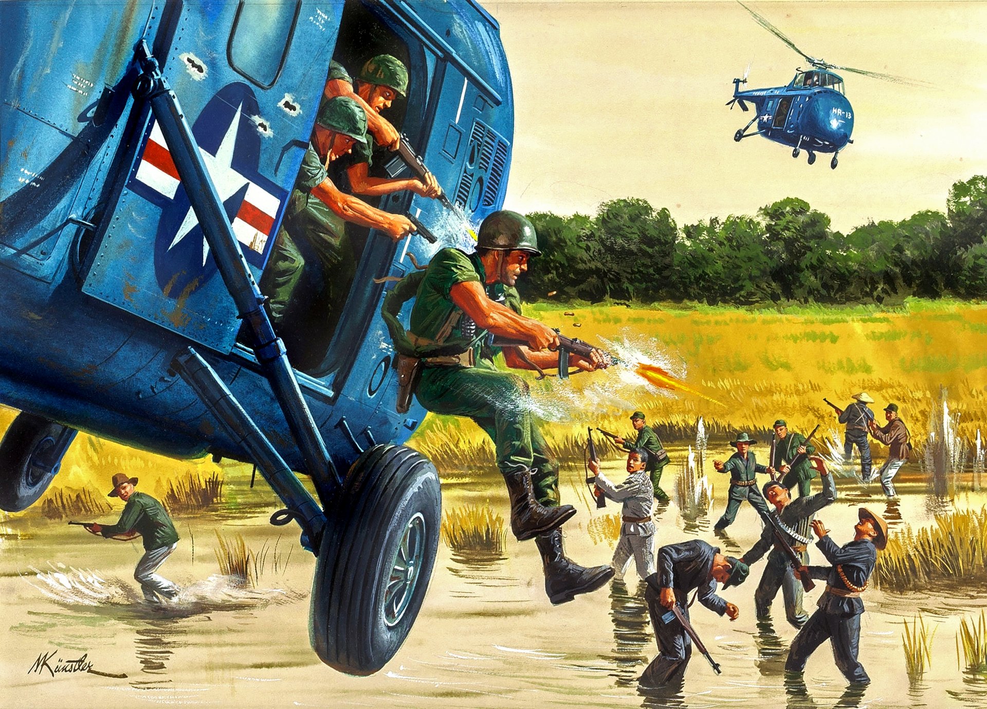 mort künstler hélicoptères soldats atterrissage bataille