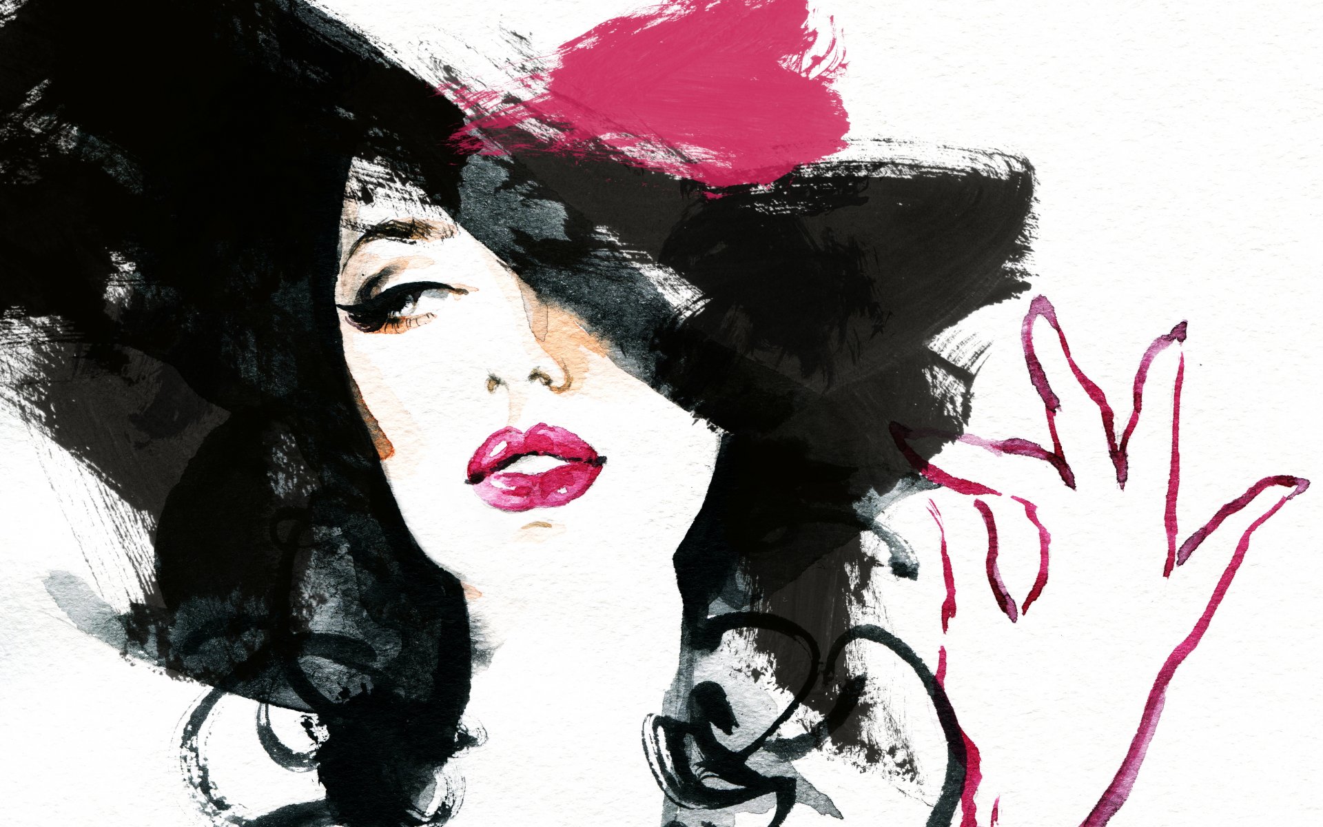 wallpapers from lolita777 girl painting watercolor hat face eyes lips brunette hand the image pattern