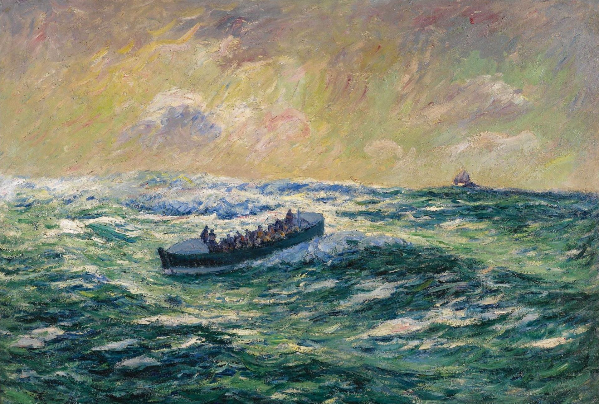 henri mer bateau de sauvetage sur audierne finistère peinture paysage marin tempête mer vagues bateau bateau