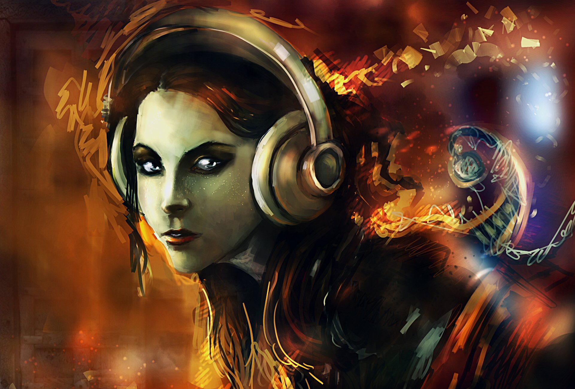 dessin fille casque musique