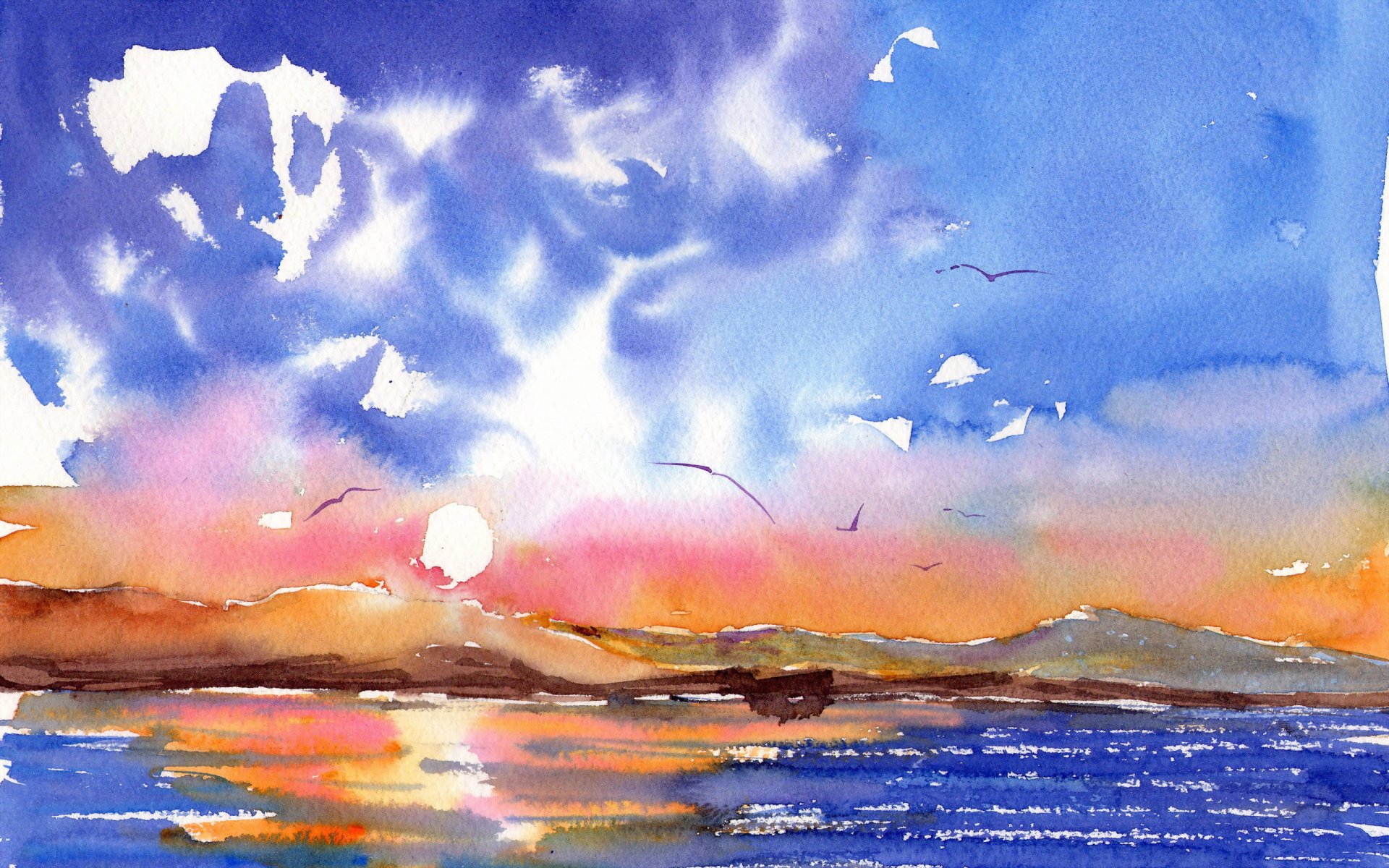 mer paysage aquarelle