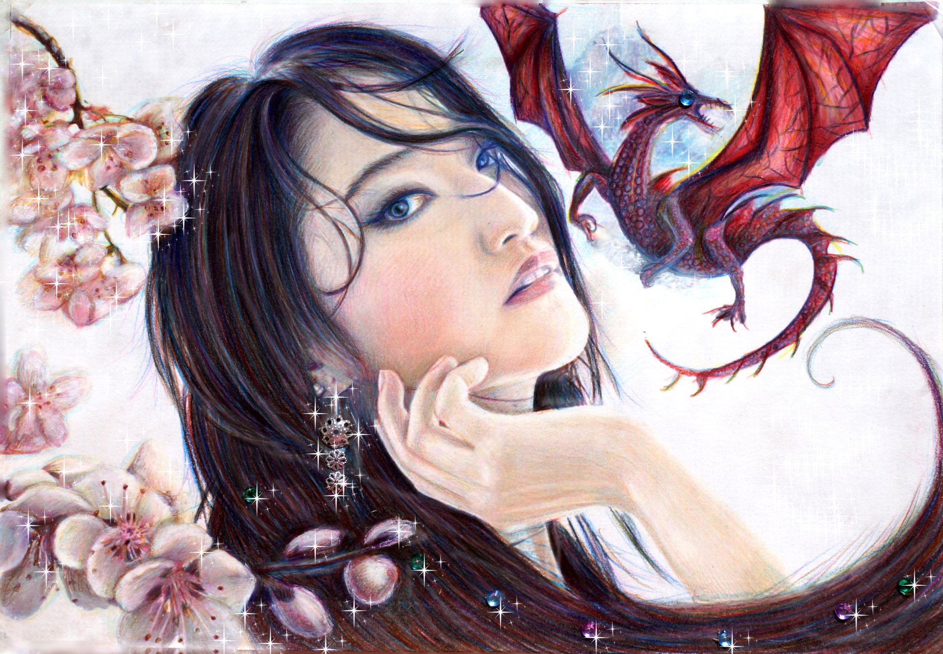 mulan art girl dragon beauty view