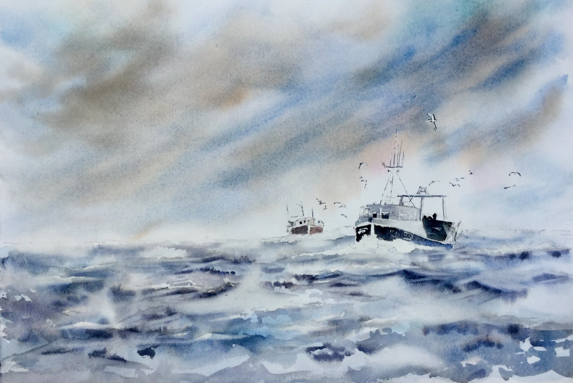 watercolor pattern sea ship