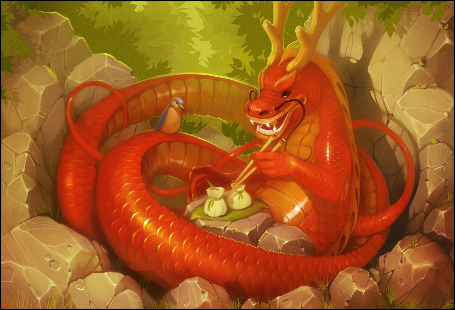 dragon forest chinese dragon poultry fantasy art