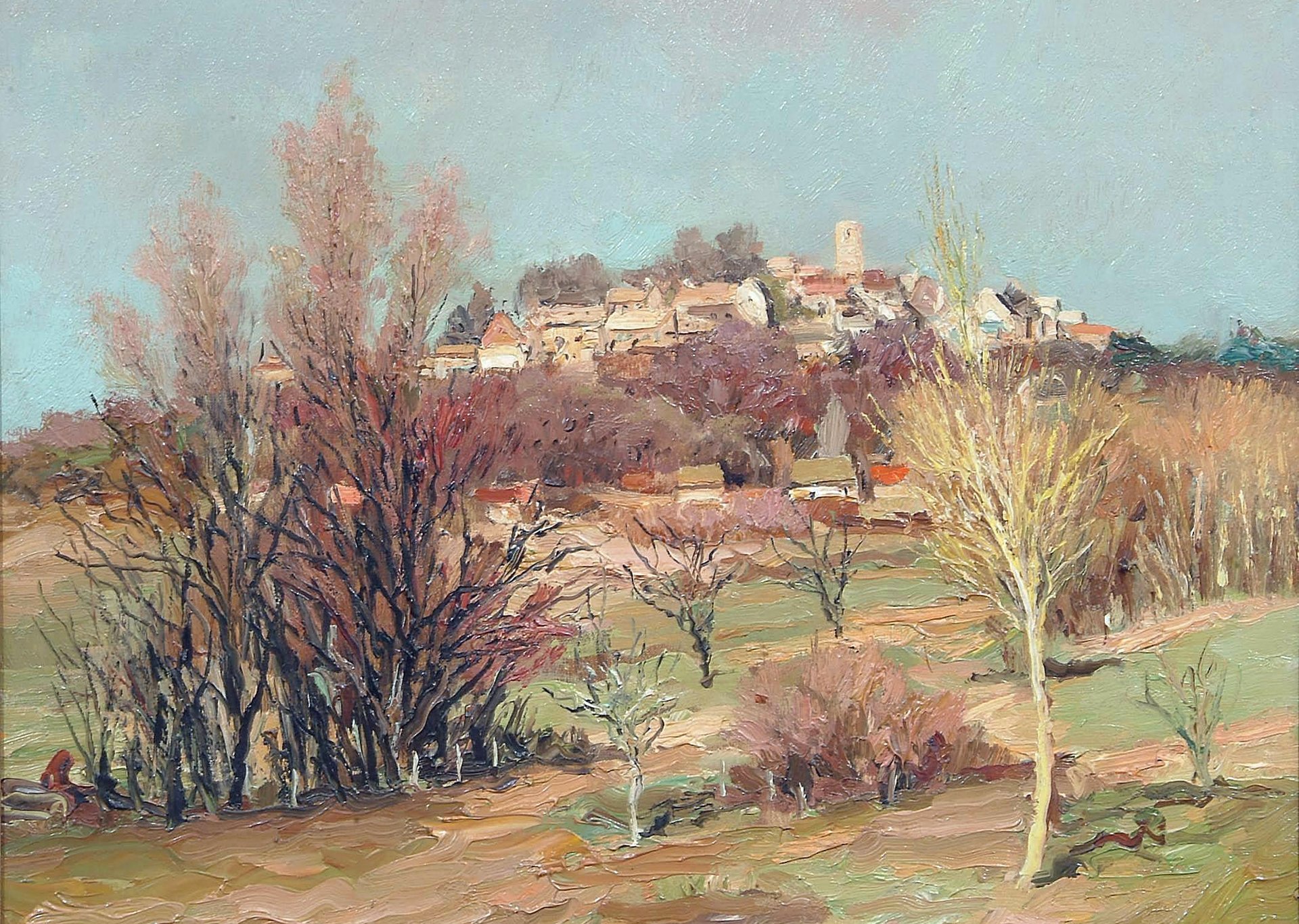 marcel dif castillo de nofl cerca de bois d arcy pintura paisaje colinas casas castillo árboles