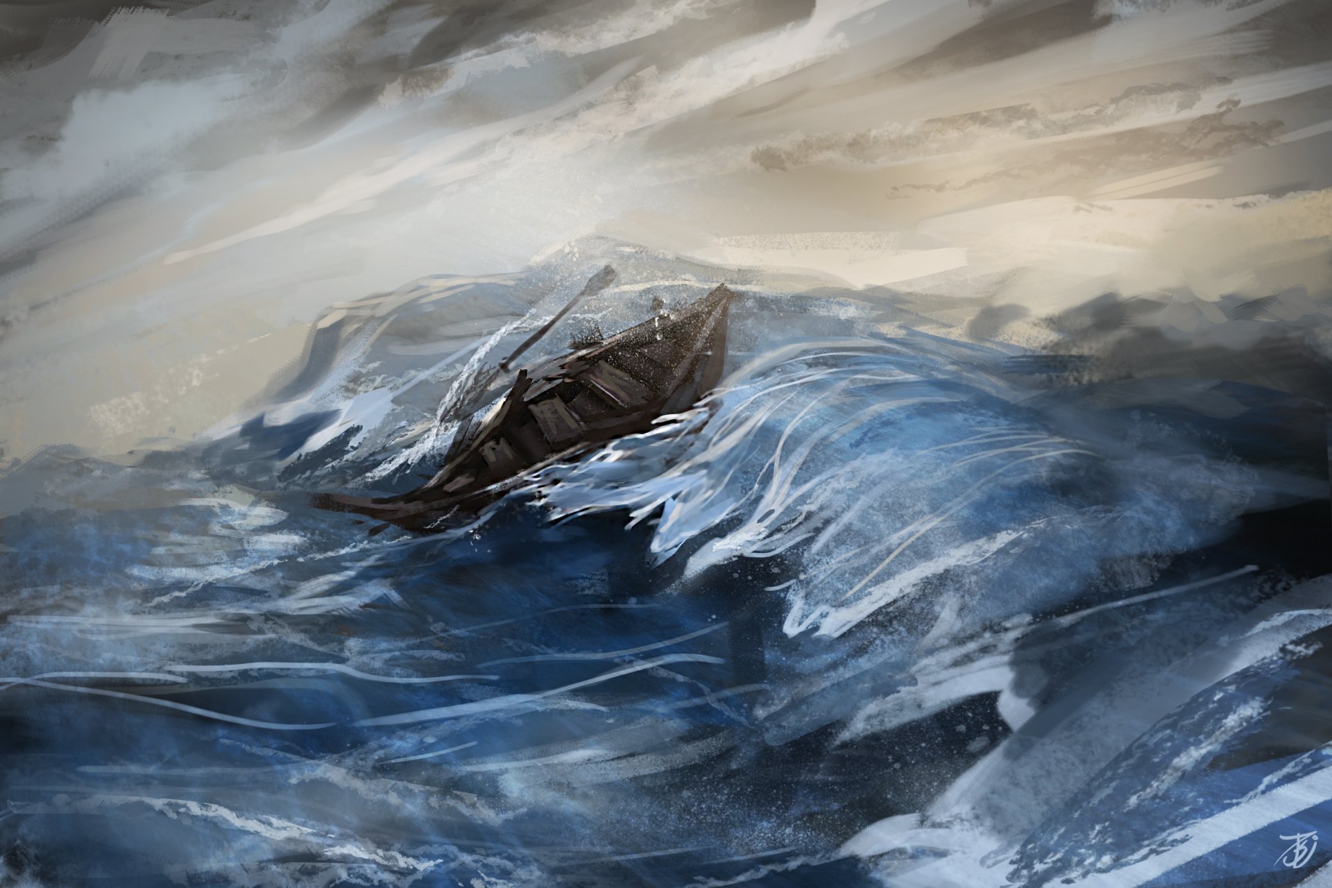 picture sea storm waves boat fragment