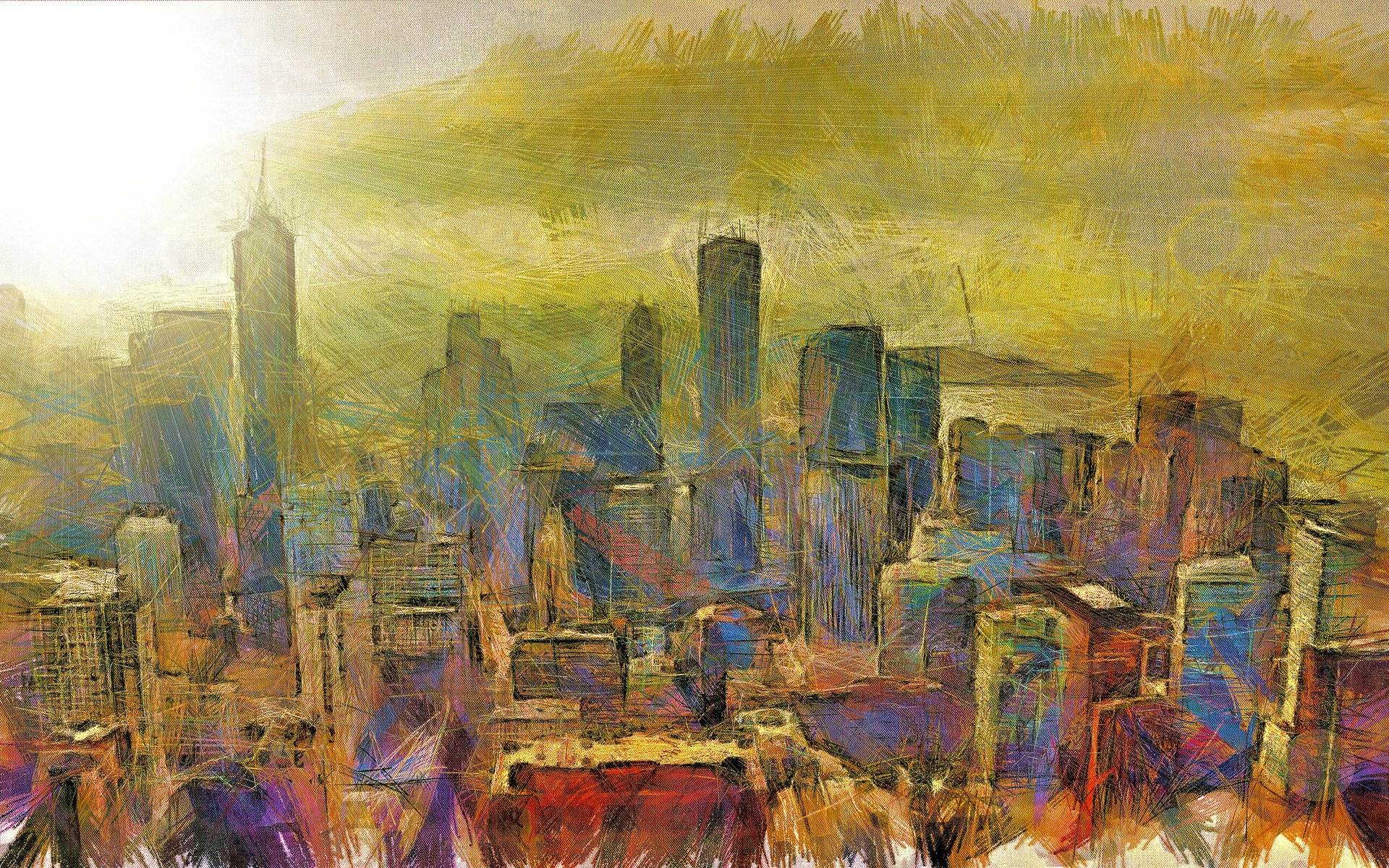 ciudad casa dibujo trazo lienzo pintura