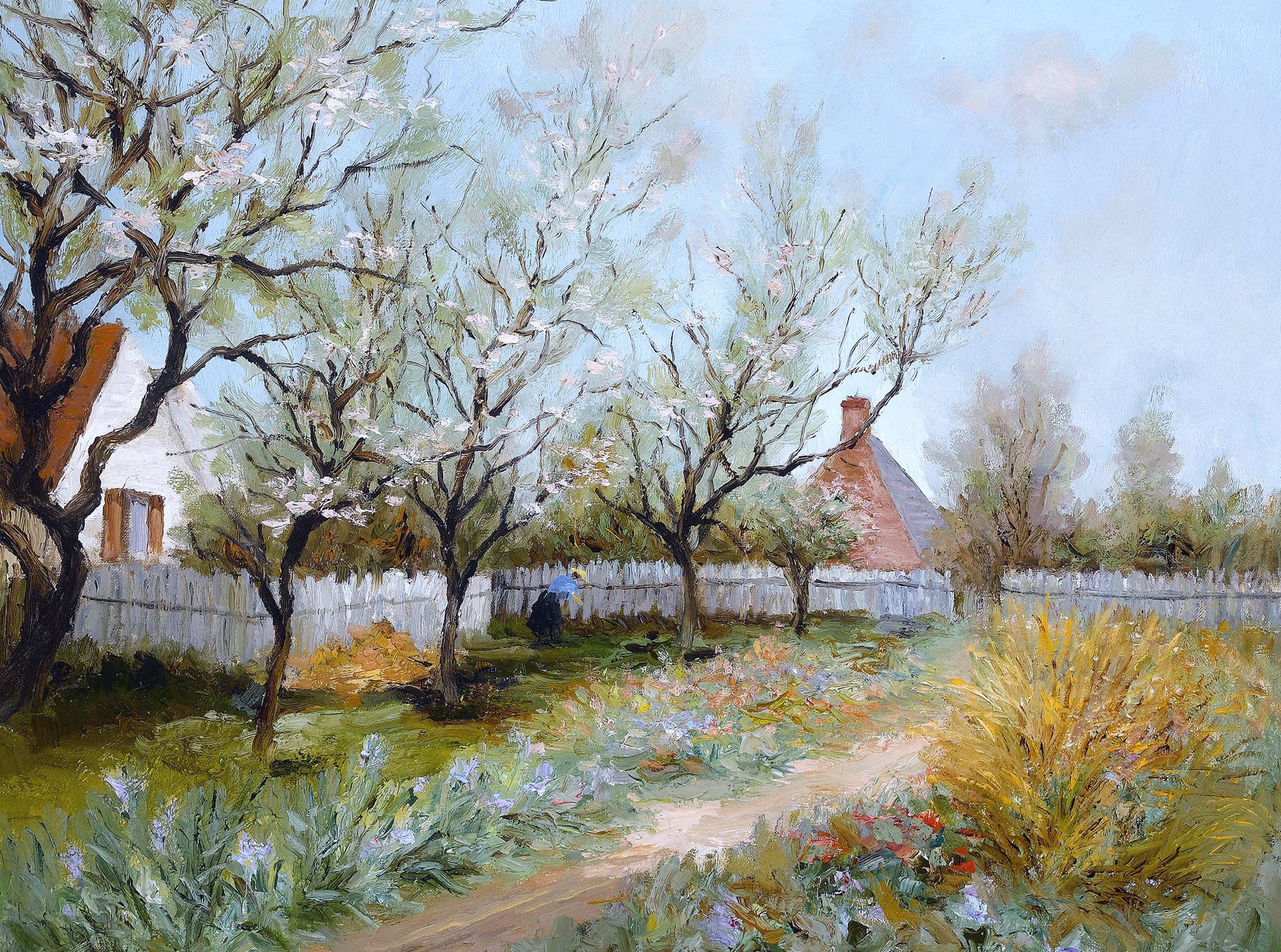 marcel dief frühlingsgarten gemälde landschaft hof haus