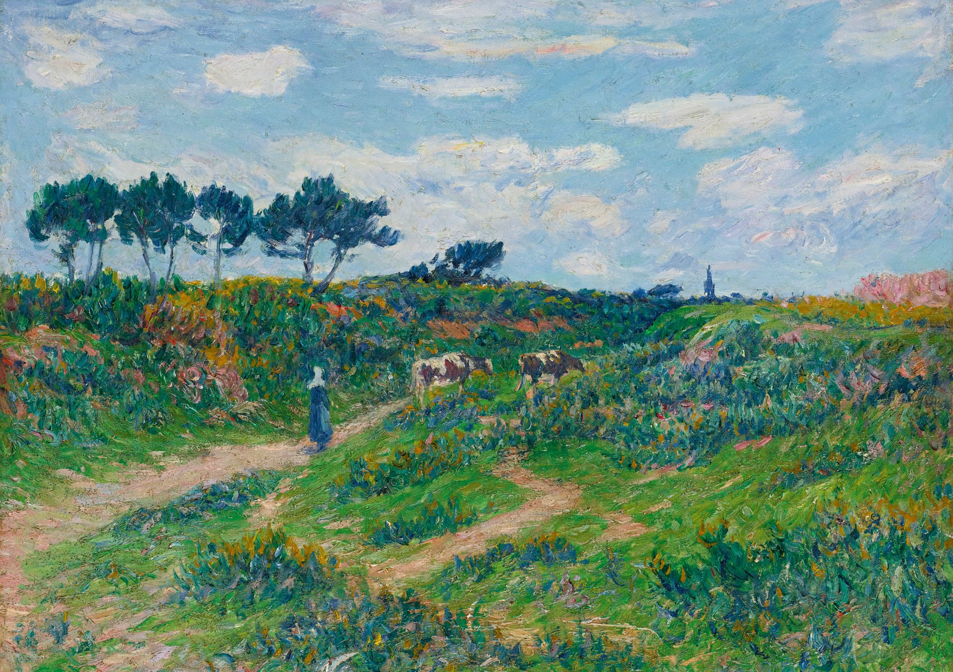 henri moreau route à travers la friche en bretagne peinture paysage