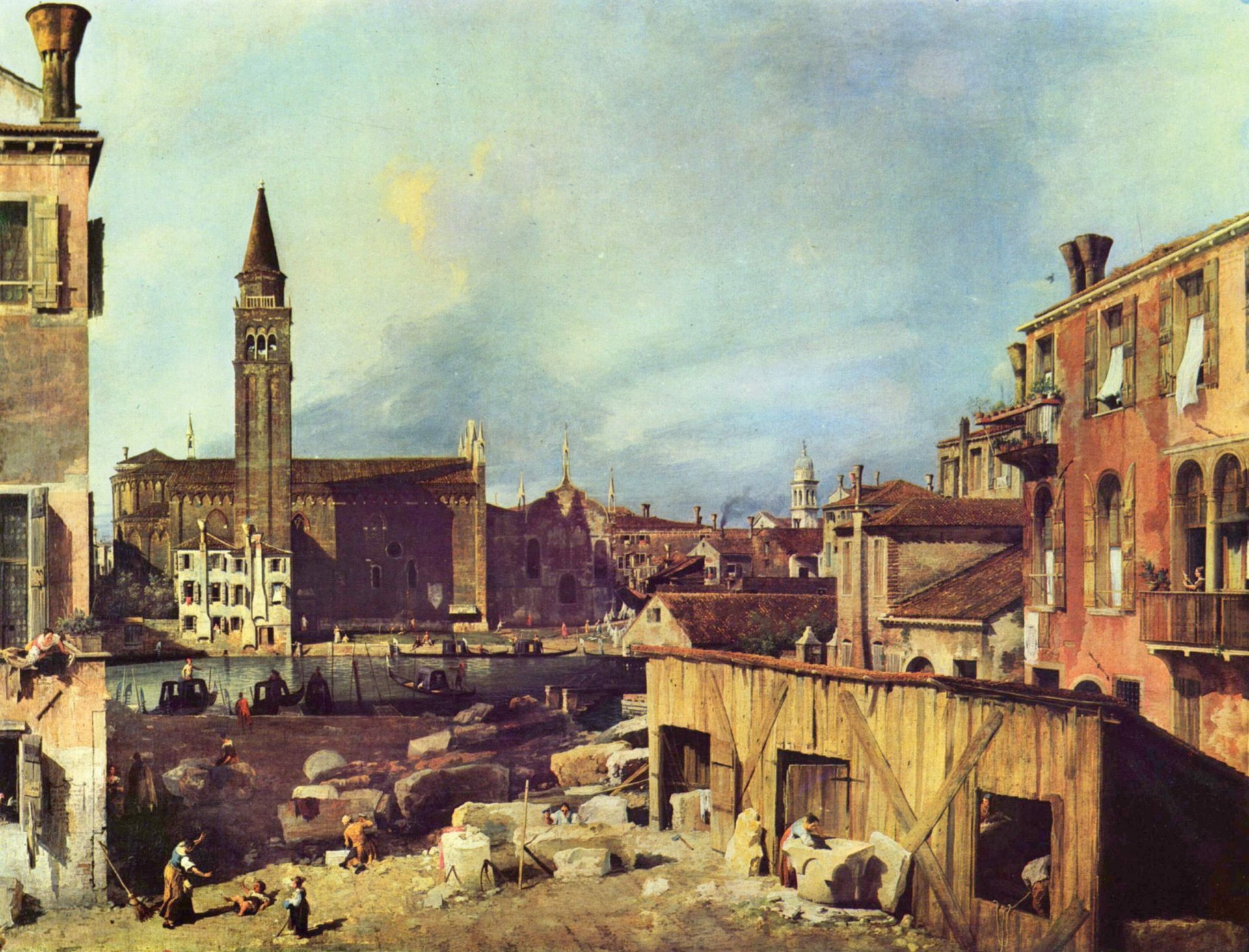 antonio canaletto antonio canal edificios venecia italia patio en el taller del cantero