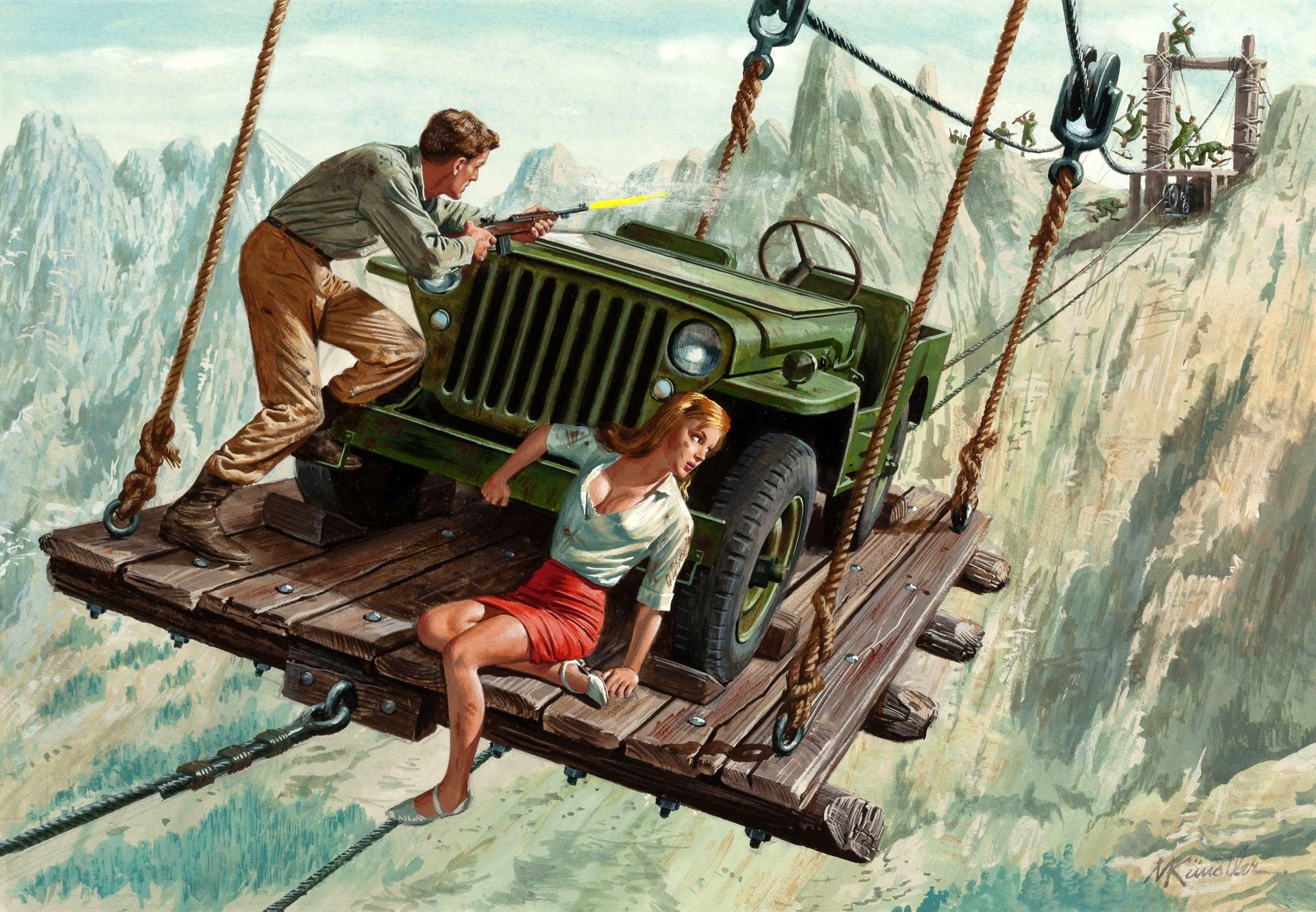 mort künstler girl men ferry willys mb jeep chase