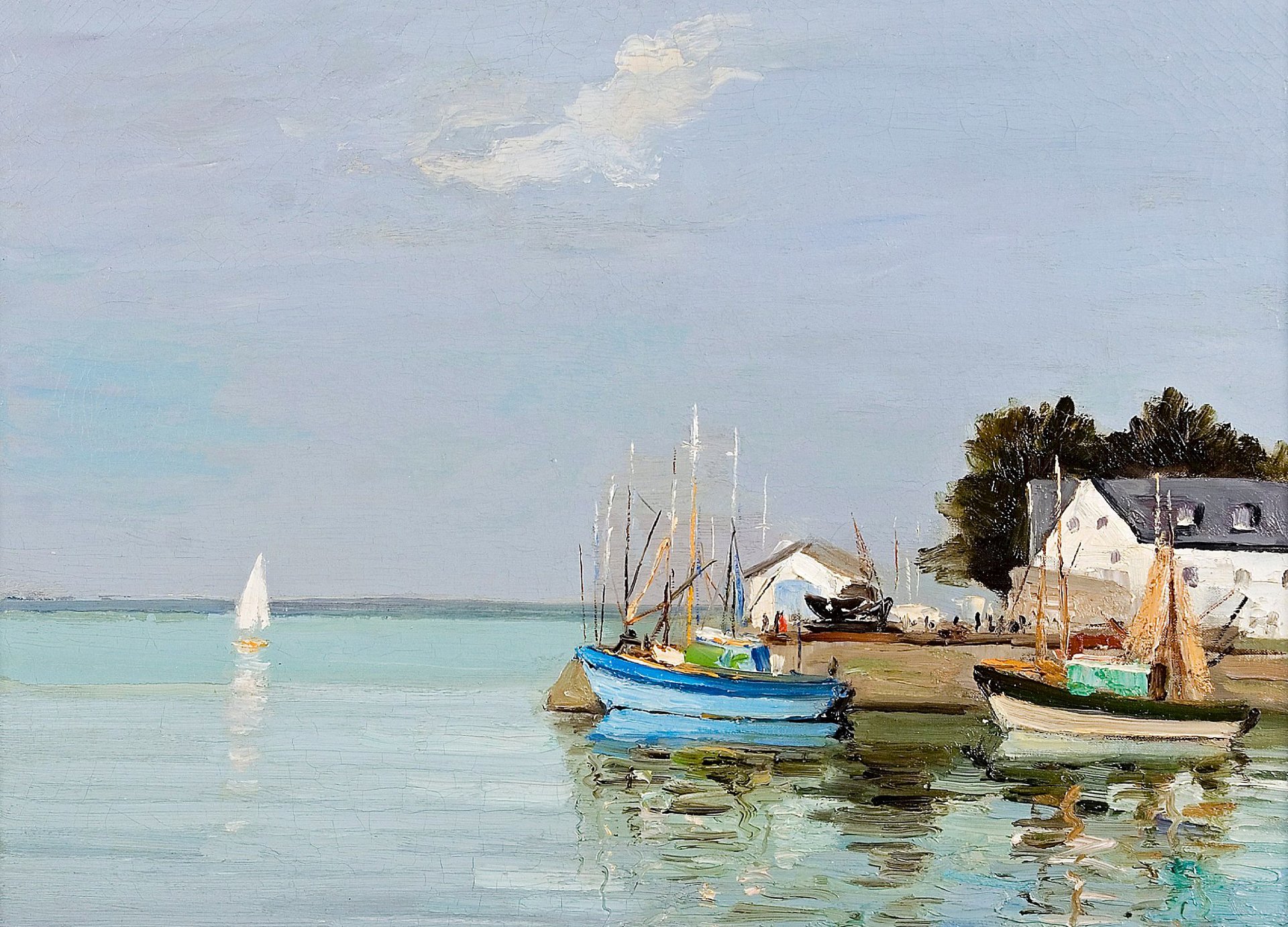 marcel dif finistère bretagna pittura paesaggio marino barca vela casa baia