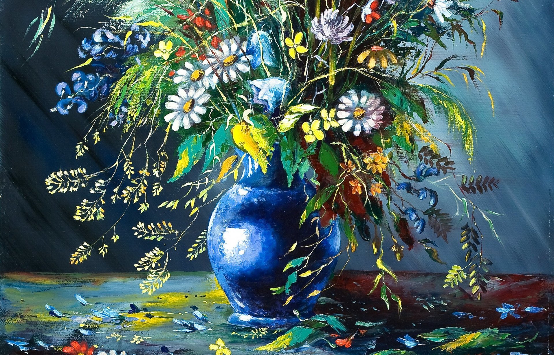 pittura pittura fiori vaso petali si sbriciolano