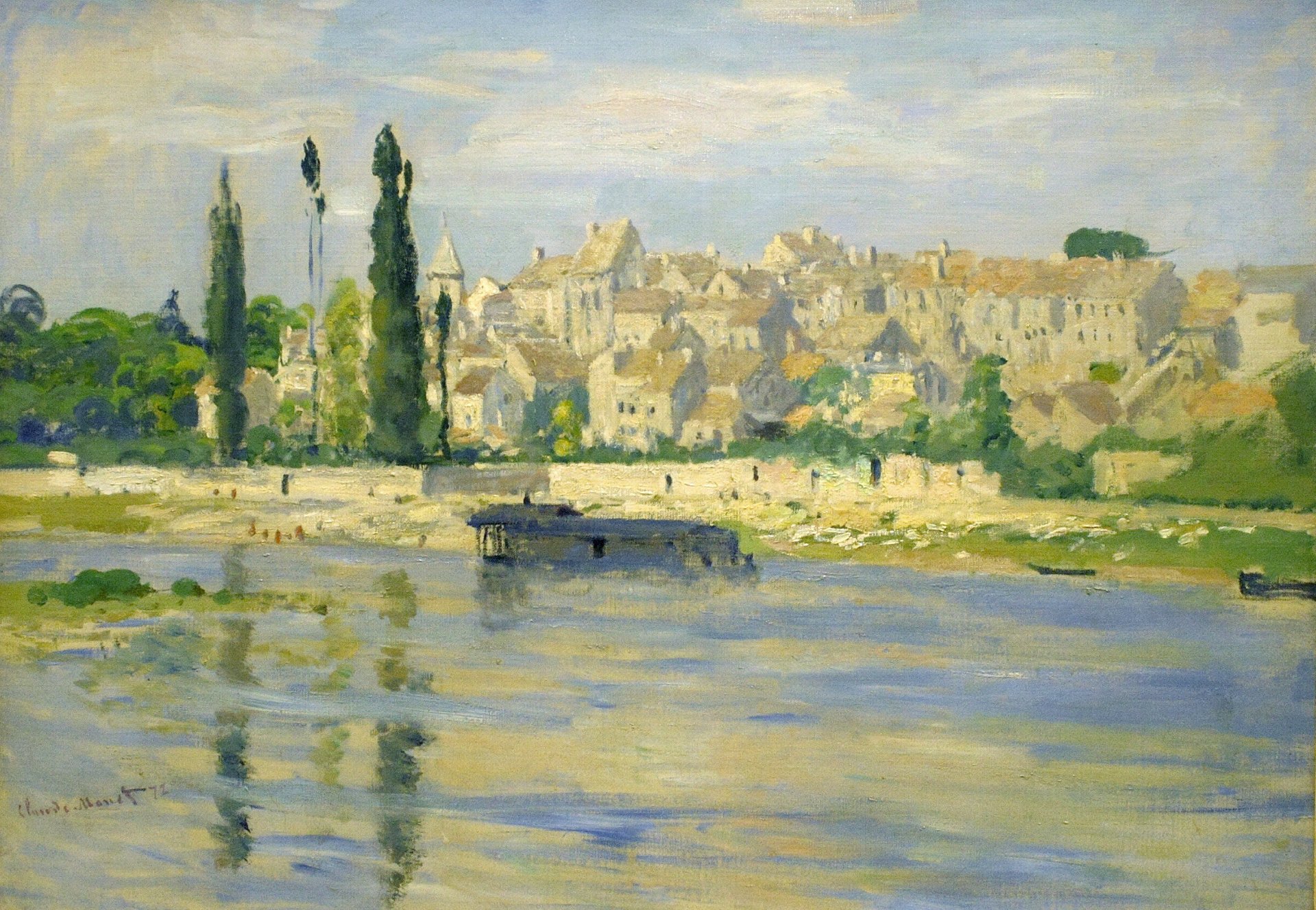 claude monet pittura paesaggio città case fiume