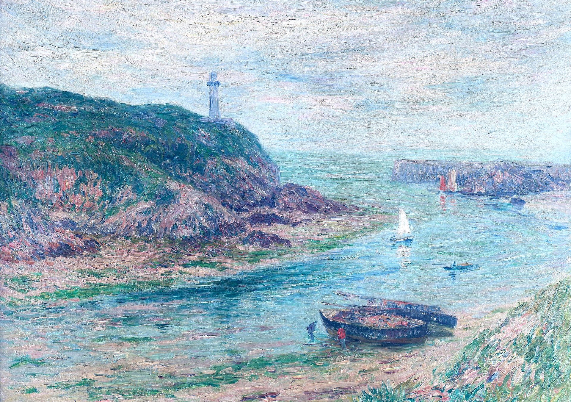 henri moreau cloar-carnot marée basse peinture paysage rocher mer baie bateau voile phare